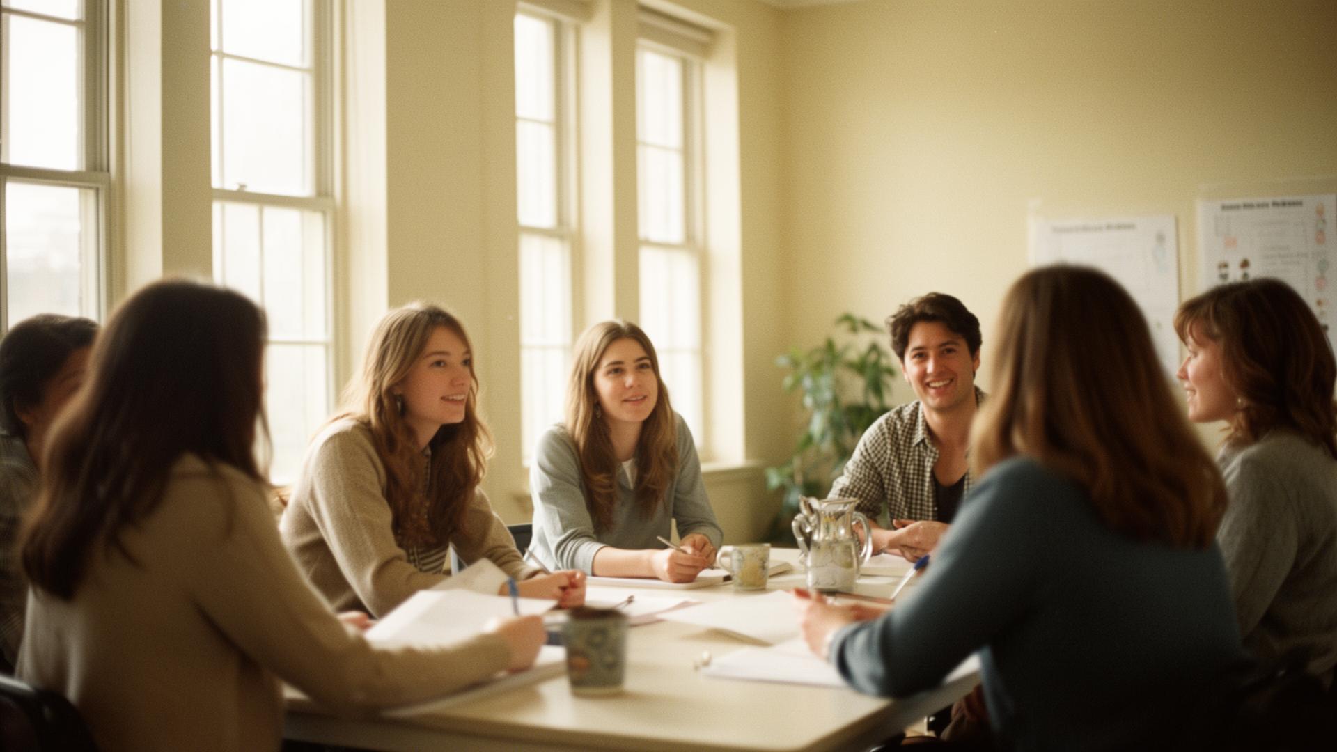 Leraren in gesprek tijdens een bijeenkomst
